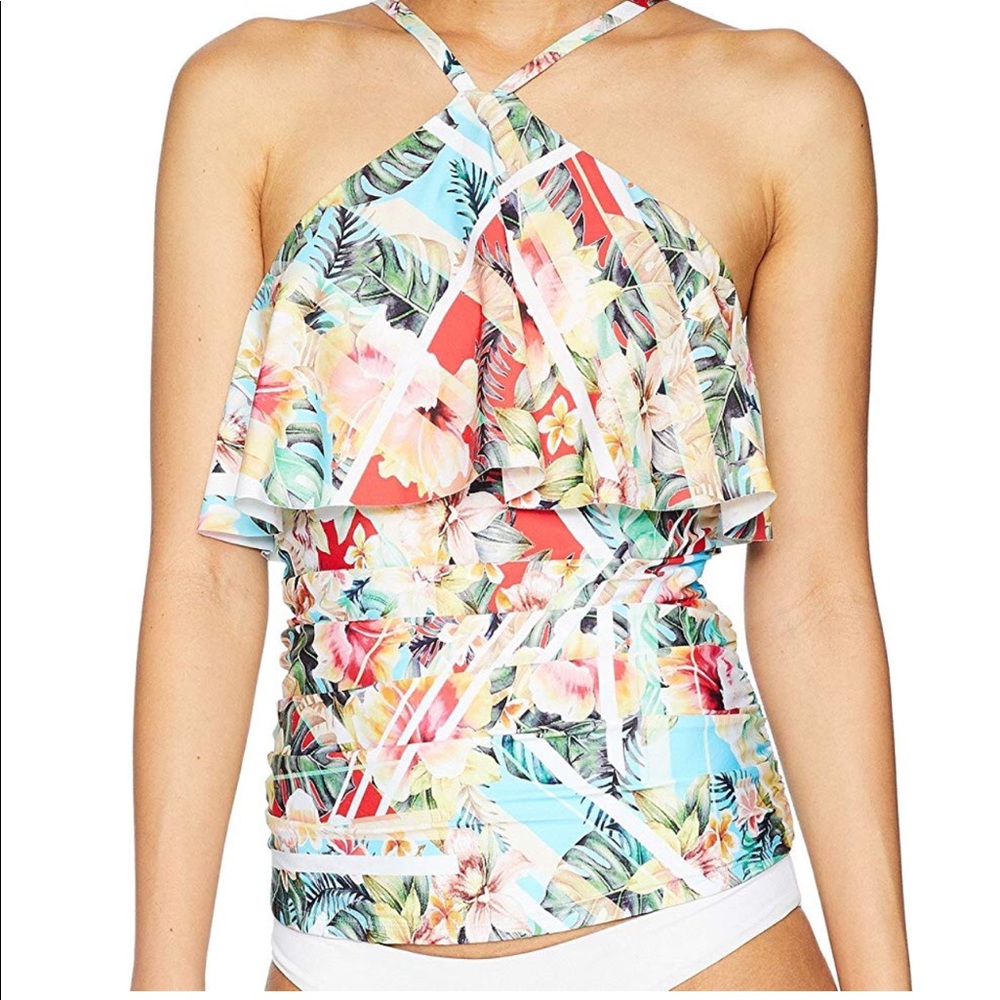 Women's Vintage Tropical Ruffle Tankini Swimsuit - Picture 4 of 8